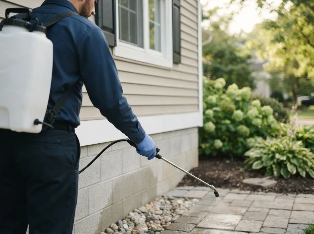 Pest control technician inspecting a home in Colmesneil, TX